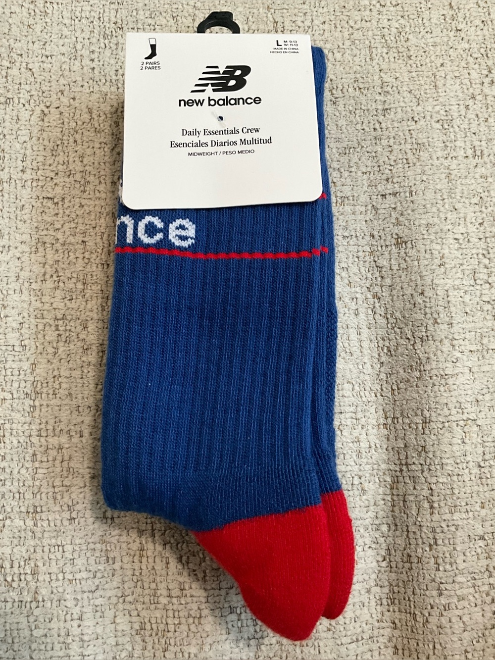New Balance Blue Crew Socks with Red Toe Accent - Daily Essentials